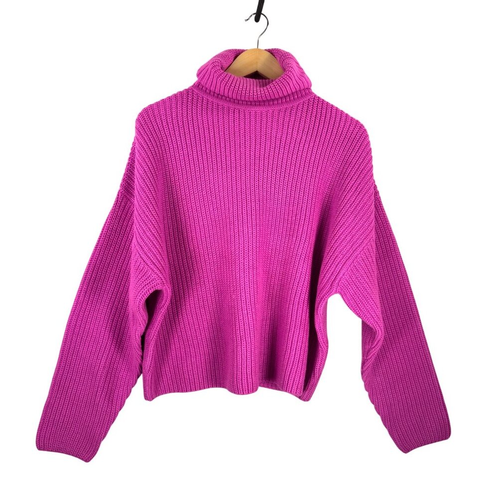 Zara chunky knit turtle‎ neck oversized sweater wool blend pink 90s sz M
